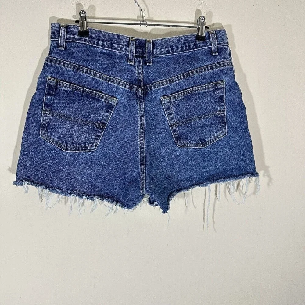 90s Y2K Vintage Faded Glory High Waisted Jean Cut Off Shorts Size 34 Mom Blue